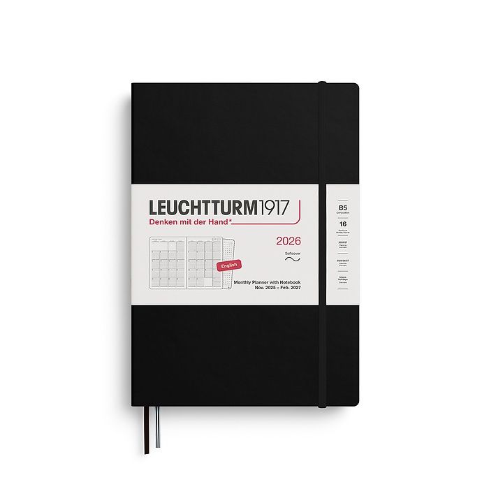 DI Leuchtturm 2026 Monthly Planner with Notebook, COLOUR: Black, Size: B5