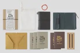 NB Travelers Notebook 20th Anniversary Card Size Set, FINISH: Black Leather