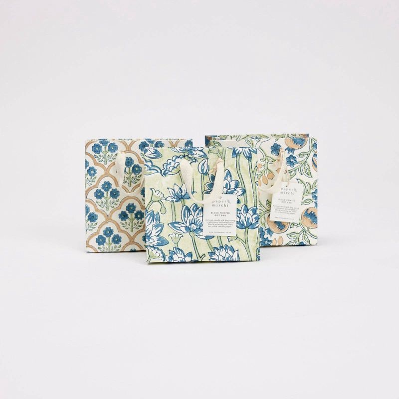 Block Printed Gift Bags (Small) - Indigo