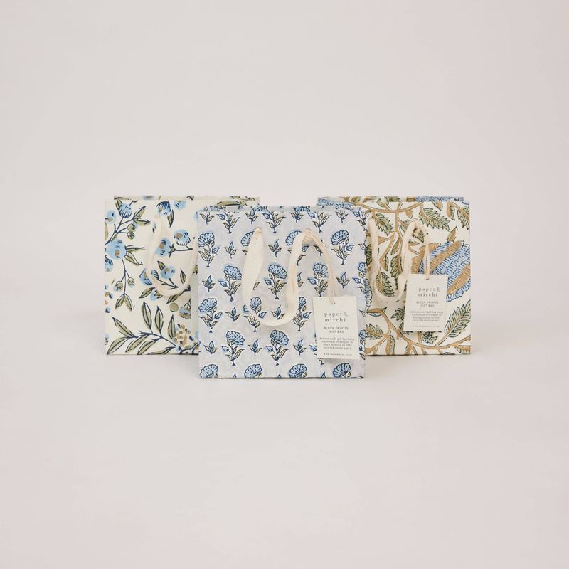 Block Printed Gift Bags (Small) - Blue Stone Refresh