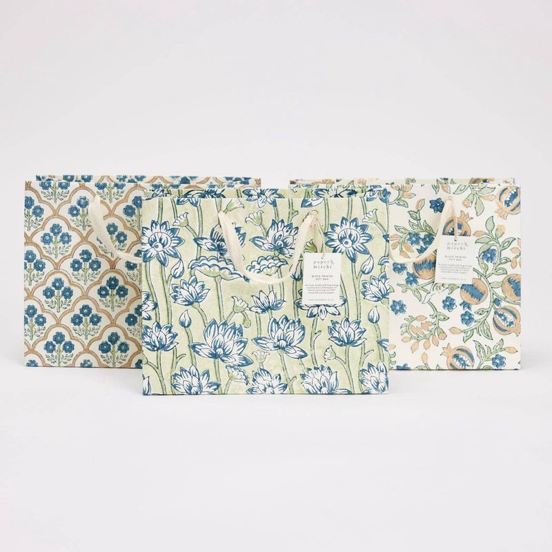 Block Printed Gift Bags (Medium) - Indigo