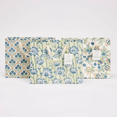 Block Printed Gift Bags (Medium) - Indigo