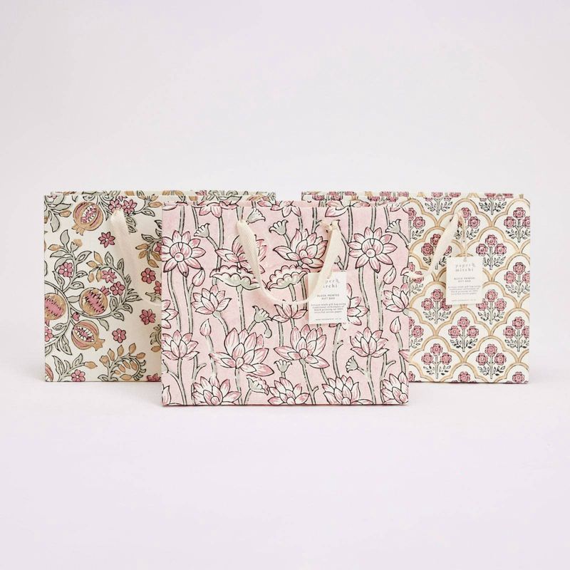 Block Printed Gift Bags (Medium) - Pink Earth