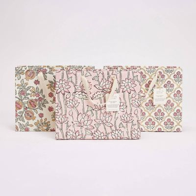 Block Printed Gift Bags (Medium) - Pink Earth