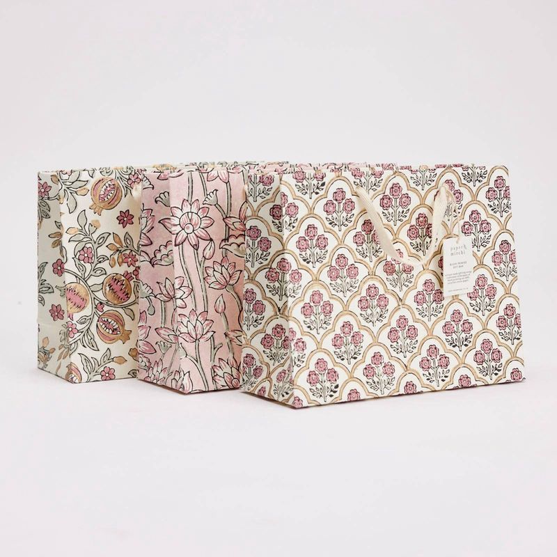 Block Printed Gift Bags (Medium) - Pink Earth