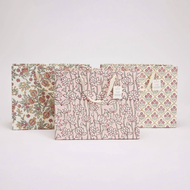Block Printed Gift Bags (Large) - Pink Earth