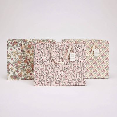 Block Printed Gift Bags (Large) - Pink Earth