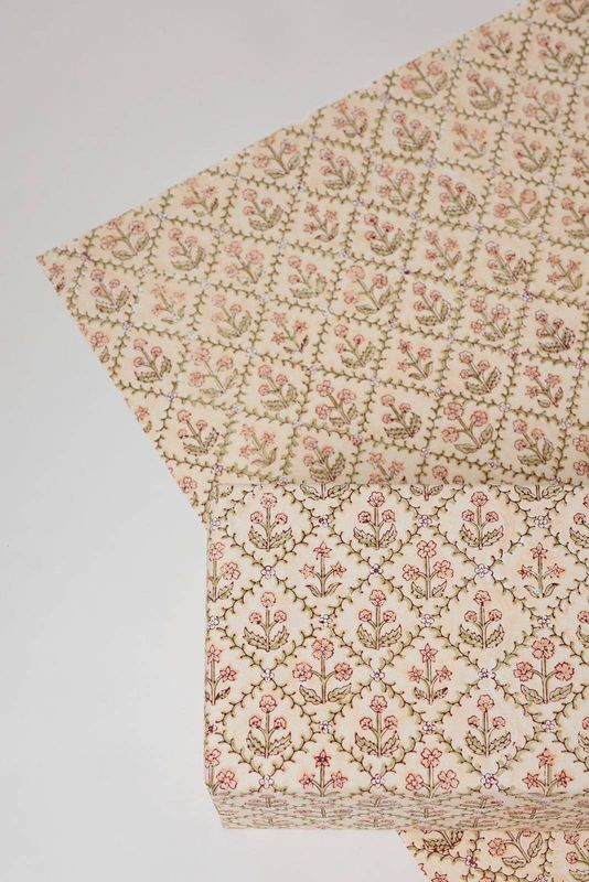 Block Printed Wrapping Paper Sheets - Floral Lattice Terracotta