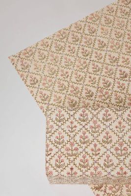 Block Printed Wrapping Paper Sheets - Floral Lattice Terracotta