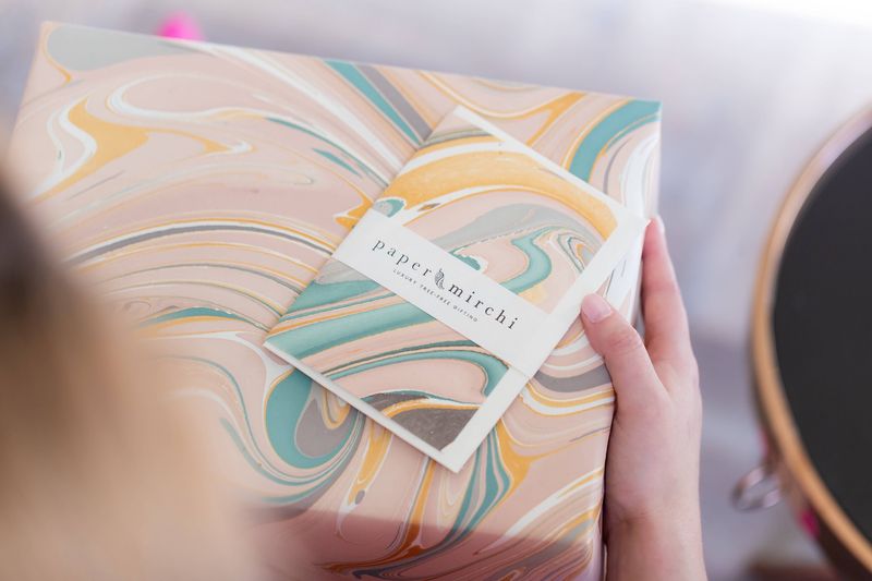Hand Marbled Wrapping Paper Sheets - Rose Quartz