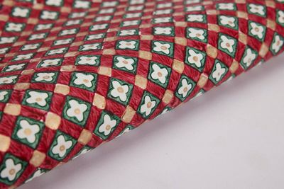 Block Printed Wrapping Paper Sheets - Floral Checks Scarlet