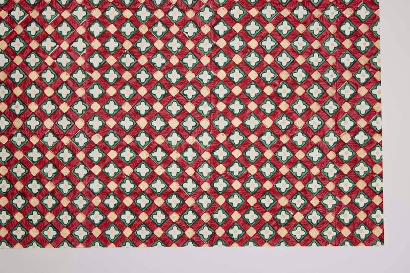 Block Printed Wrapping Paper Sheets - Floral Checks Scarlet