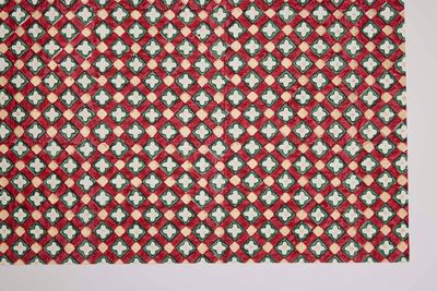 Block Printed Wrapping Paper Sheets - Floral Checks Scarlet