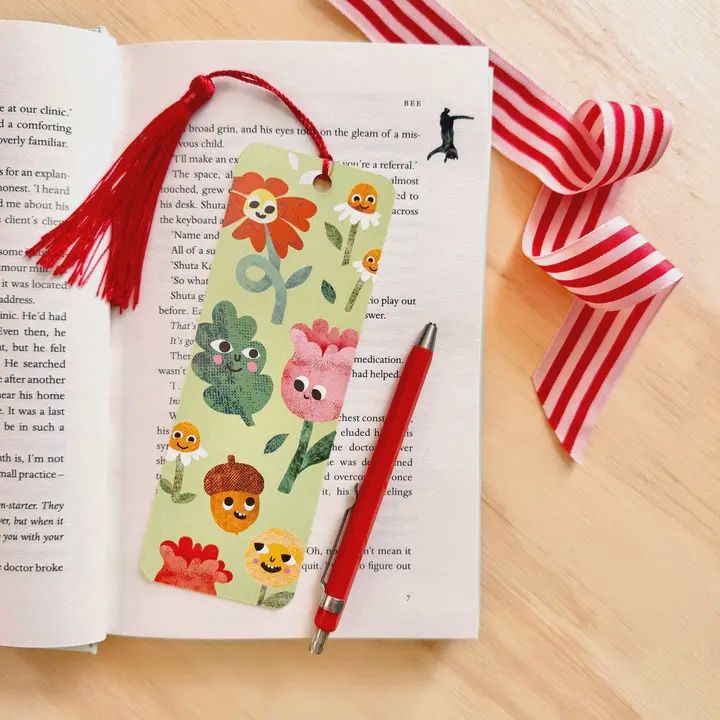 BA Flower Faces Illustrated Bookmark with Tassel