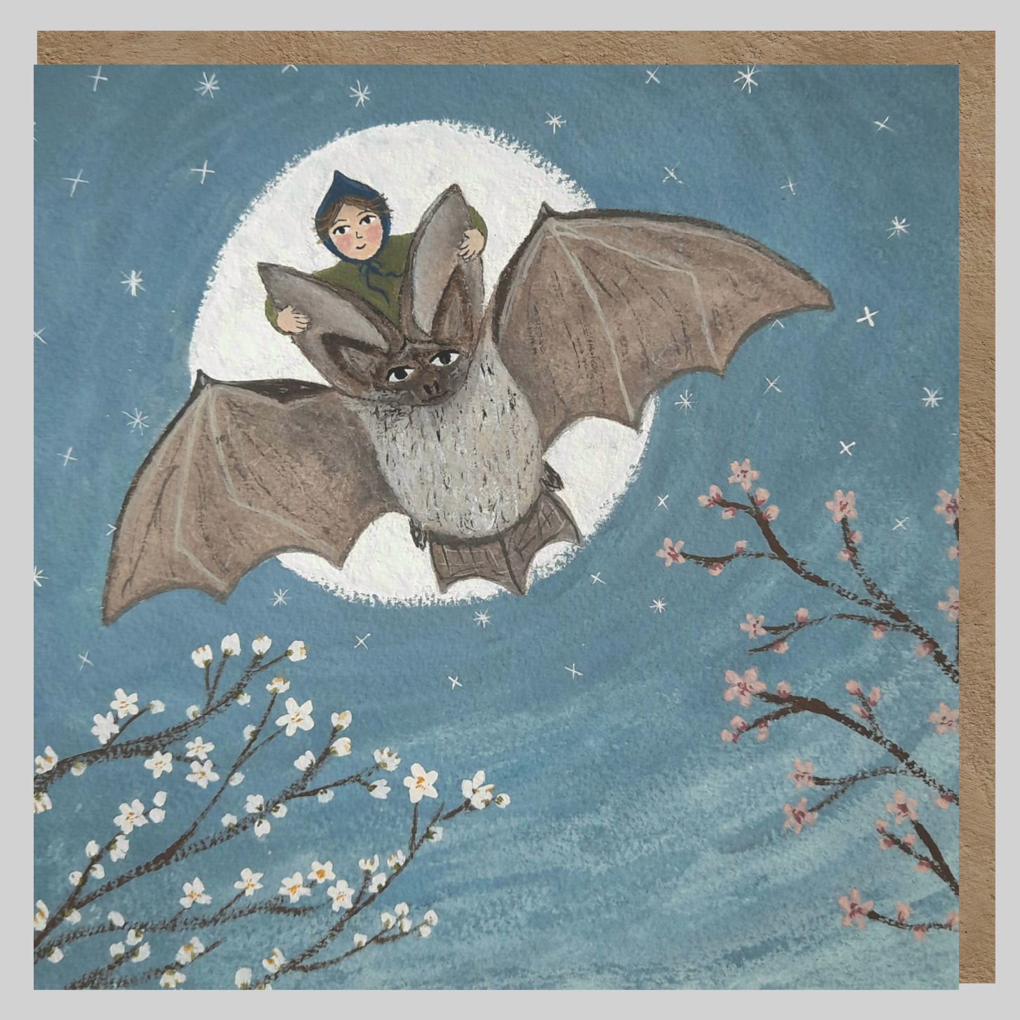 Night Flight Greeting Card | Bat | Moon | Nature inspired