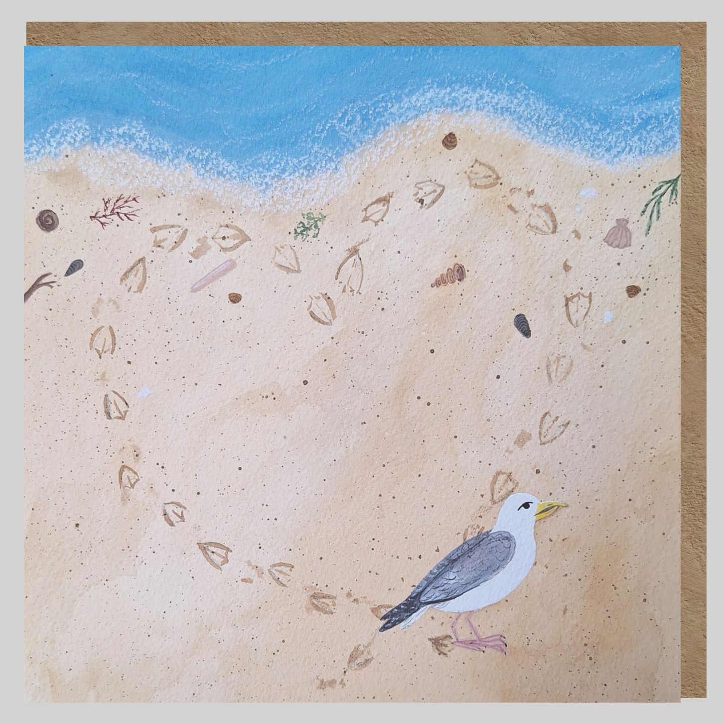 Sandy Footsteps Greeting Card | Seagull | Love