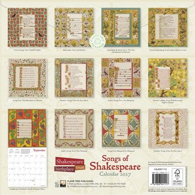 CA 2027 Shakespeare Birthplace Trust: Songs of Shakespeare Wall Calendar 2027 (Art Calendar)
