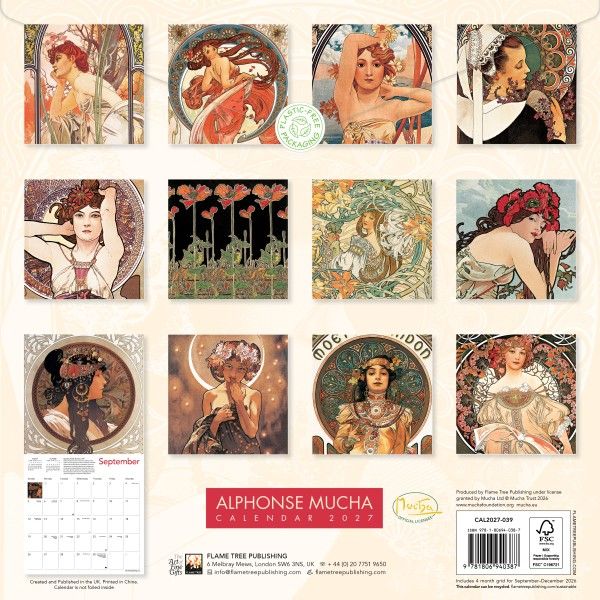 CA 2027 Alphonse Mucha Wall Calendar 2027 (Art Calendar)