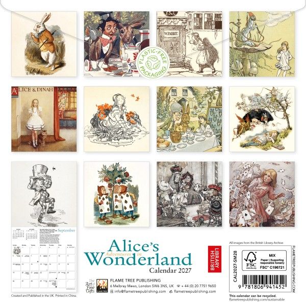 CA 2027 British Library: Alice's Adventures in Wonderland Mini Wall Calendar 2027 (Art Calendar)