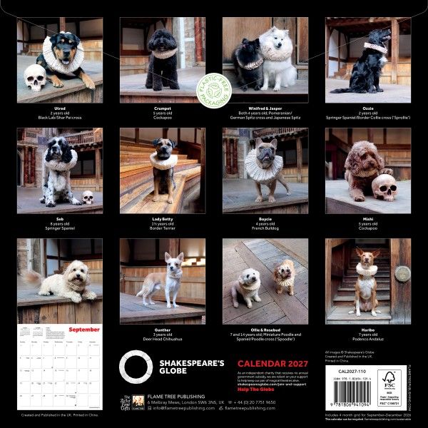 CA 2027 Shakespeare's Globe: Dogs in Ruffs Wall Calendar 2027 (Art Calendar)