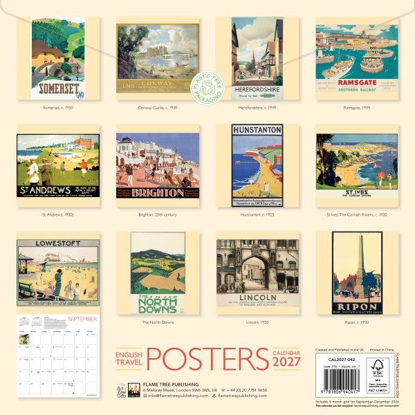 CA 2027 English Travel Posters Wall Calendar 2027 (Art Calendar)