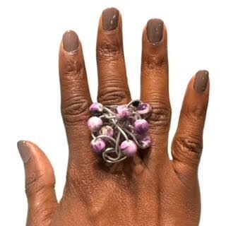 Purple Beaded Cluster Ring