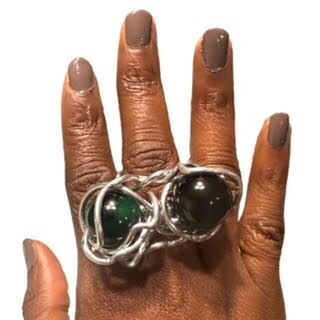Green/BLK Silver Cluster Ring