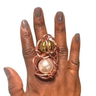 Gold/Pearl Copper Cluster Ring