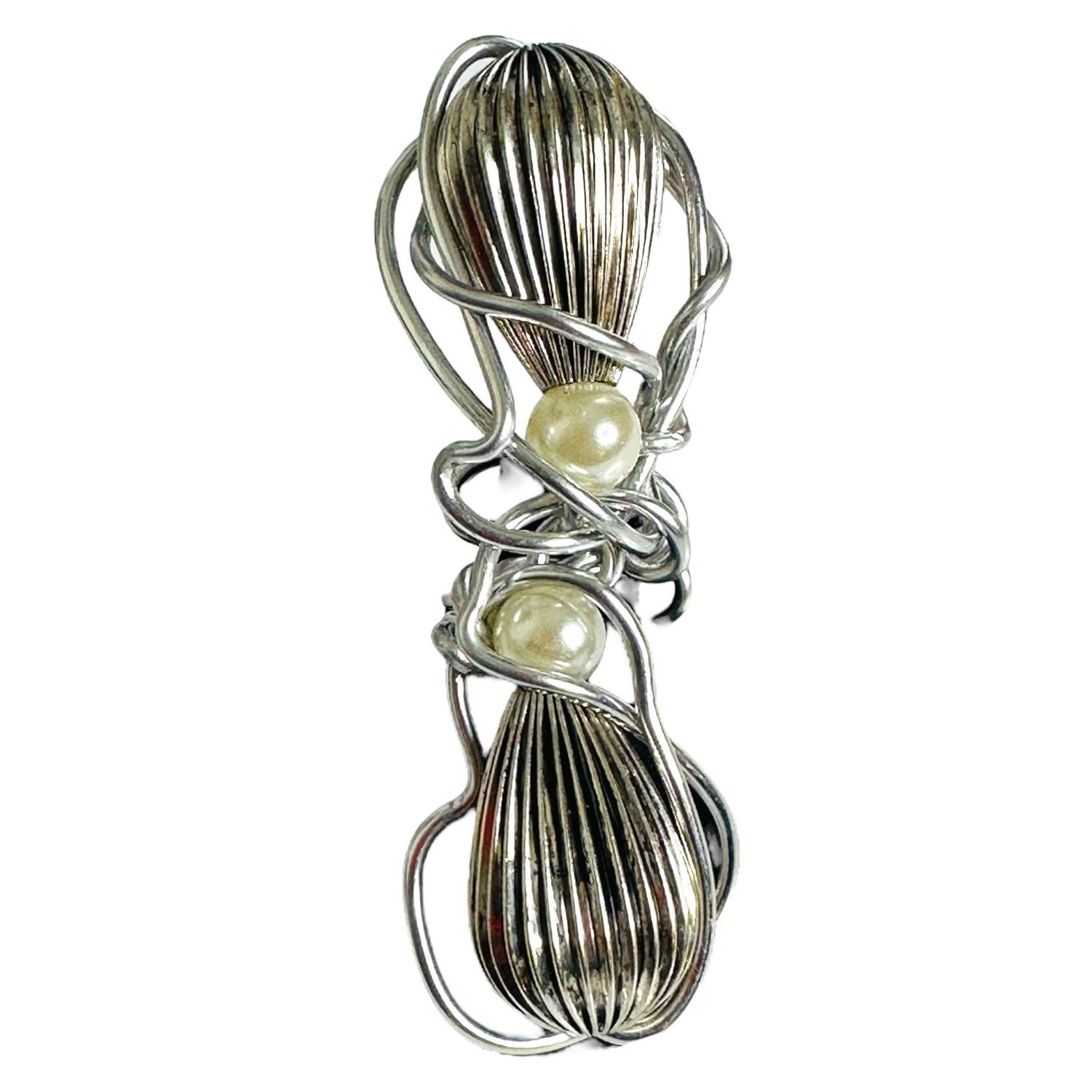 Twisted Silver Pearl Cocoon Ring