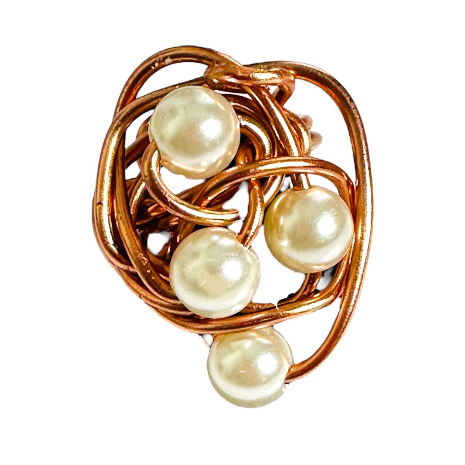 Twisted Copper Pearl Ring