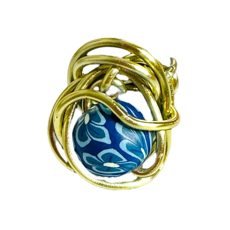 Twisted Gold Blue Floral Ring