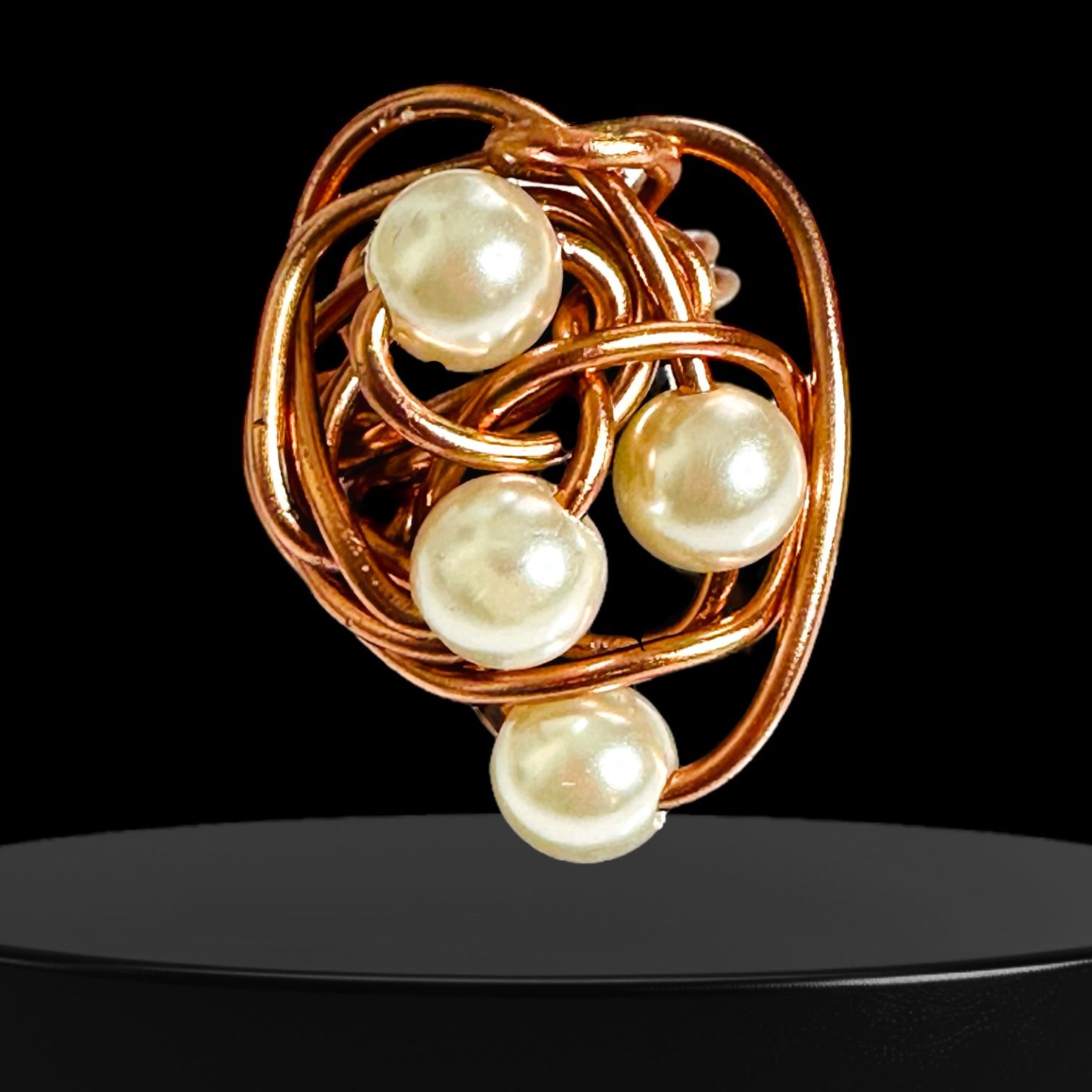 Twisted Copper Pearl Ring