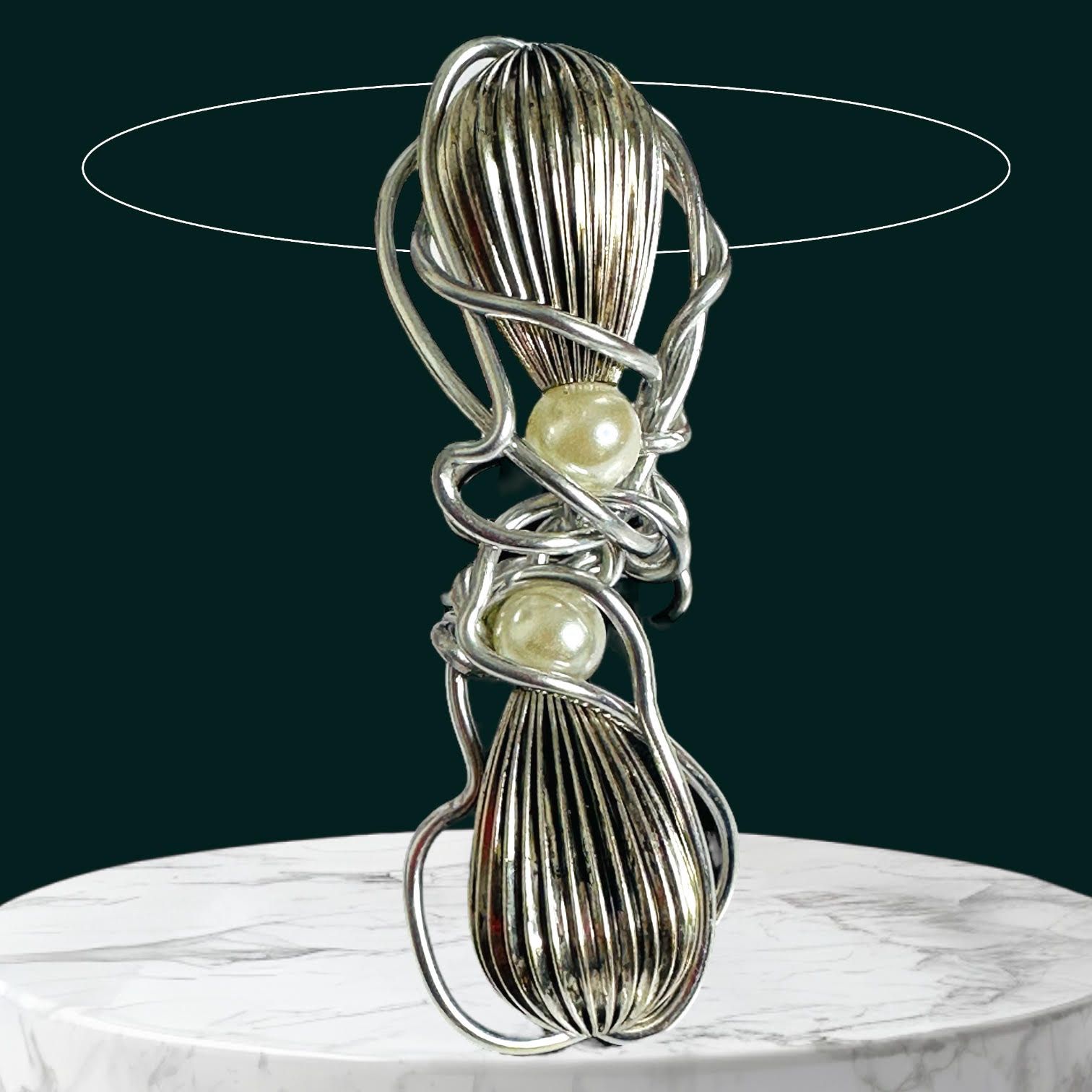 Twisted Silver Pearl Cocoon Ring