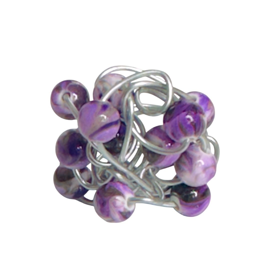 Purple Beaded Cluster Ring