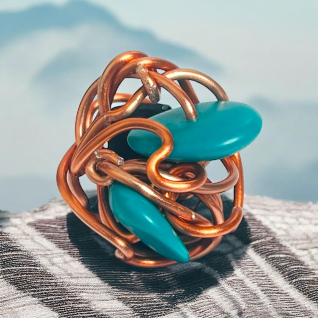 Copper /Turq Disc Cluster Ring