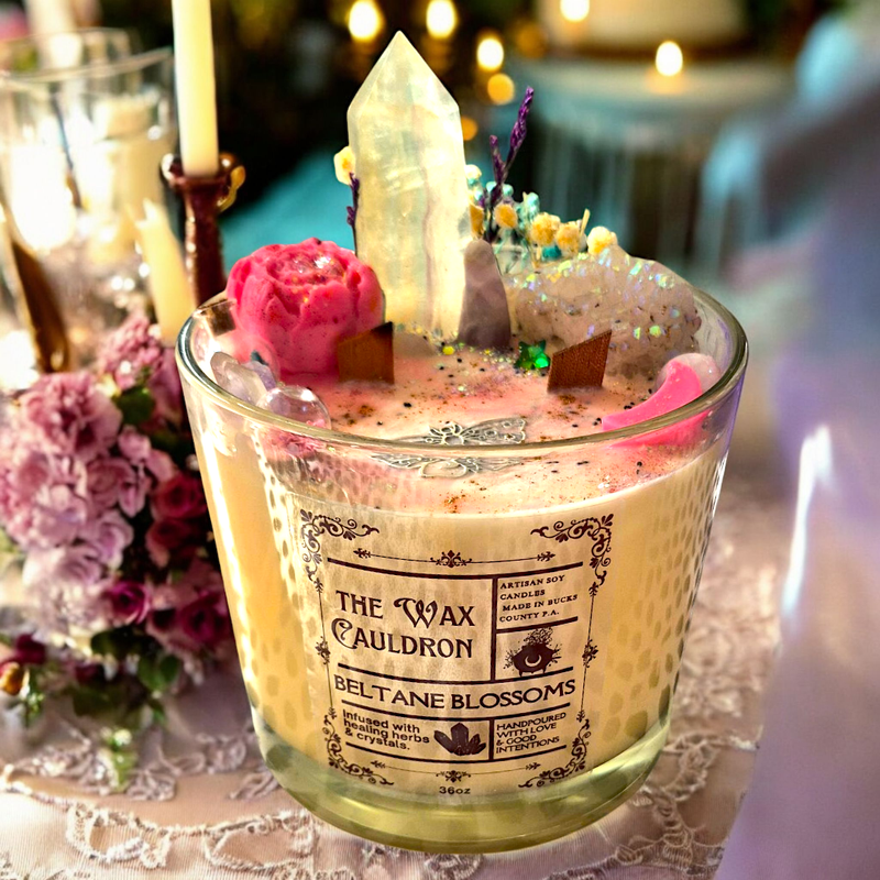 OOAK Artisan Soy Crystal Energy Candle-Beltane Blossoms