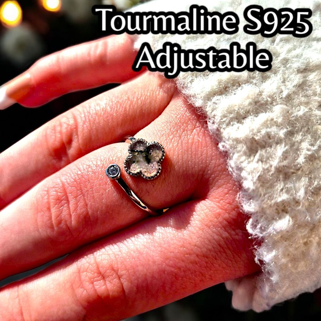 Tourmaline S925 Adjustable Clover Ring