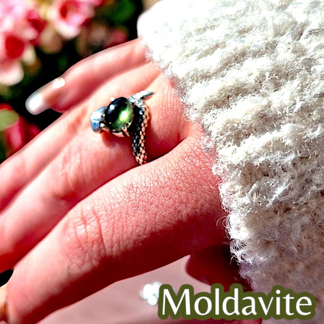 Moldavite Snake Ring S925 Adjustable