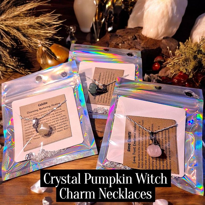 Witchy Pumpkin Crystal Charm Necklace