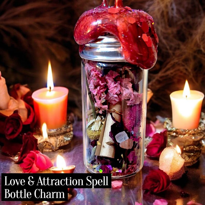Love and Attraction Spell Bottle keychain Charm