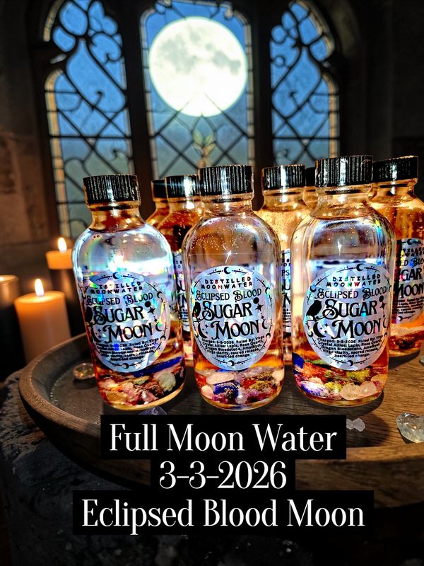 Moon Water of the Sugar/Worm Moon in Virgo — Blood Moon Eclipse,  3/3/2026 • 4 oz Lunar-Charged Water with Virgo Crystal Allies