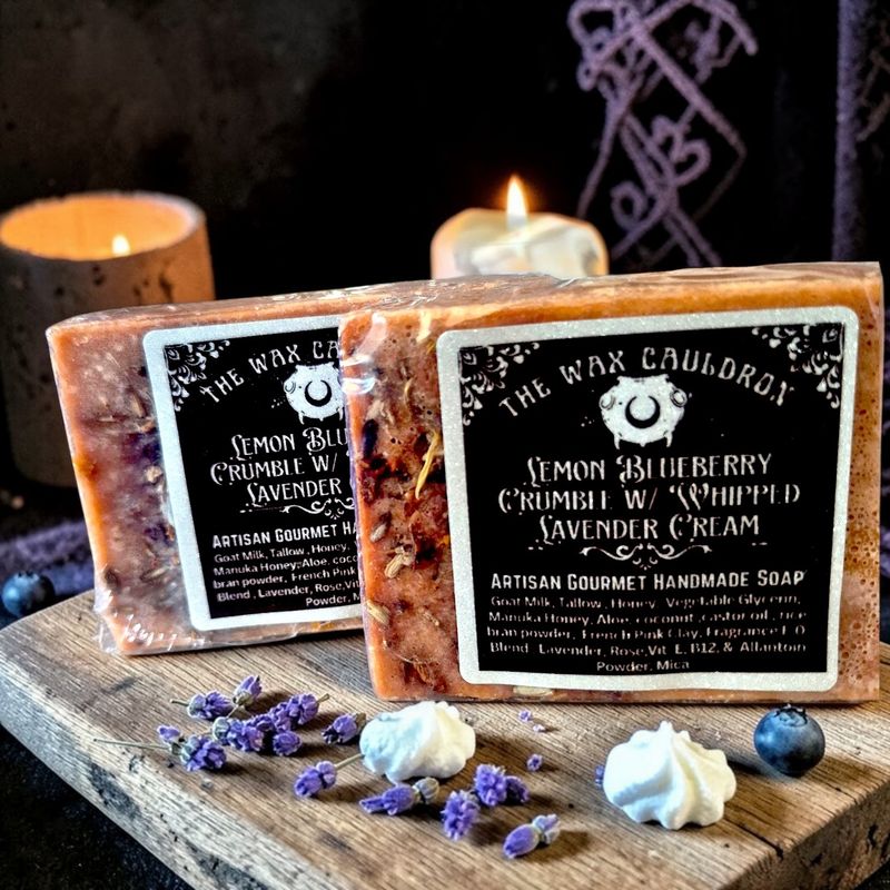Artisan Goatmilk and Tallow Soap in Lemon Blueberry Crumble and Whipped Lavender Cream