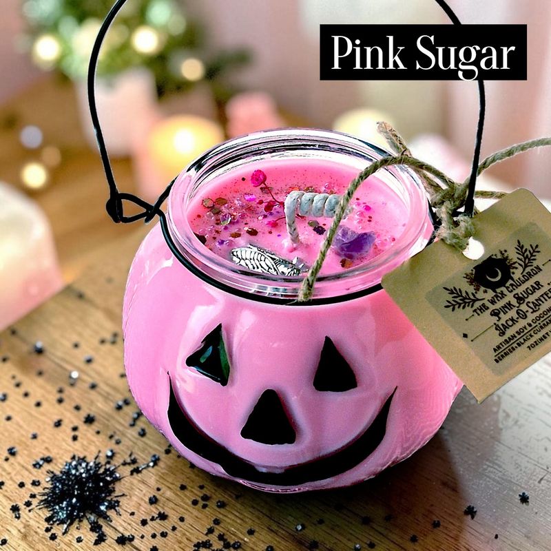 Pink Sugar Jack-O-Lantern Artisan Natural Wax Candle 7oz Pink Sugar Jack-O-Lantern Artisan Natural Wax Candle 7oz