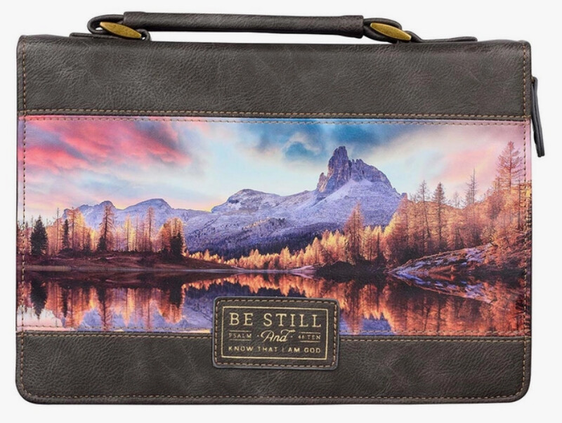 Be Still Majestic Valley Charcoal Faux Leather Classic Bible Cover- Psalm 46:10