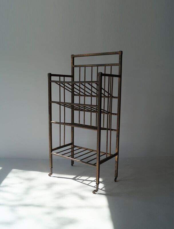 Art Deco brass and oak magazine stand by Ernst Rockhausen, 1920s