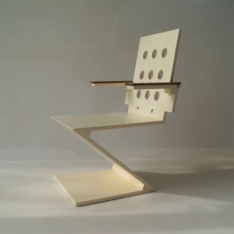 Dutch Zig Zag side chair with holes and short armrests, 1970s