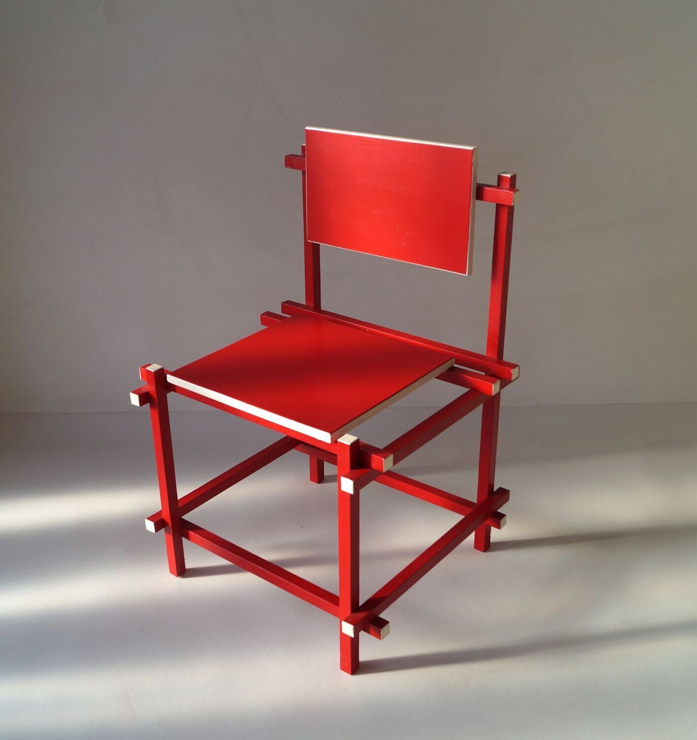 Dutch modernist handmade 'De Ligt' chair (original design by Gerrit Rietveld) , 1980s