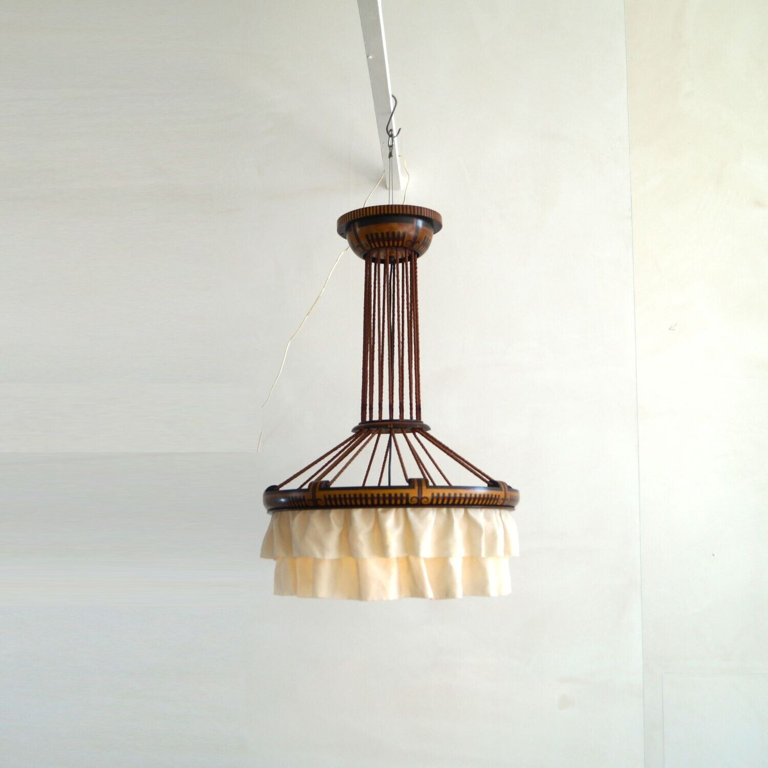 Amsterdam School Batiked Wooden Chandelier, Louis Bogtman, 1920s