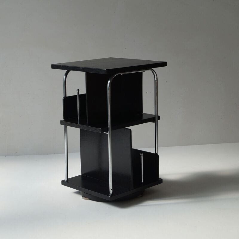 Bauhaus revolving bookcase or sidetable in tubular steel, 1930s