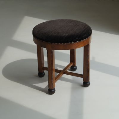 Dutch Art Deco Amsterdam School Stool in walnut, 1930s Dutch Art Deco Amsterdam School Stool in walnut, 1930s